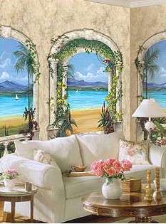 TUSCAN SEASIDE ARCHES Right Window Wallpaper Mural  