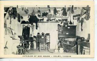COLBY KANSAS SOD HOUSE INTERIOR VINTAGE POSTCARD B&W  