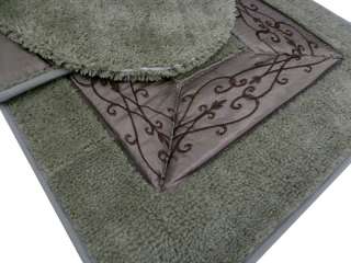   Embroidered 3Pc Bath Mat, Rug Set Contour Mat & Lid Cover  