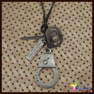 Key Rings Dog TAG Handcuffs Leather Cross Men Necklaces  