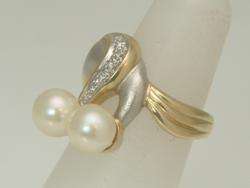14K Gold Cultured Pearl & Diamond Estate Ring  