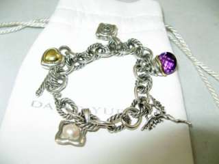 NWOT David Yurman Silver 18kt Charm Bracelet Amethyst, Pearl  