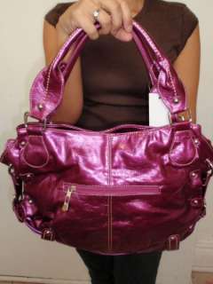 BAG purple shiny HANDBAG DESIGNER PURSE BIG metalic new womens satchel 