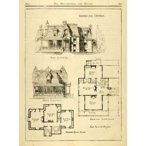  1873 Print Cottage Victorian House Architecture Floor Plans 