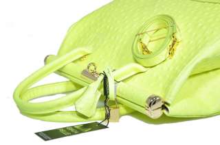 NWT Genuine fluo yellow leather satchel handbag tote with strap.Made 