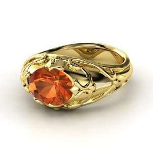    Hearts Crown Ring, Oval Fire Opal 14K Yellow Gold Ring: Jewelry