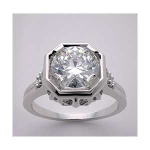  14k White Gold Art Deco Style Engagement Diamond Ring with 