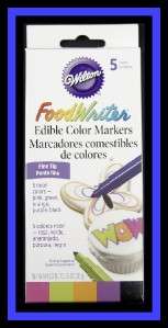 NEW! Wilton ***FOOD WRITER EDIBLE MARKERS   NEON   FINE TIP*** 5 ct 