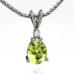   Solitaire Pendant, Pear Peridot 14K White Gold Necklace with Diamond