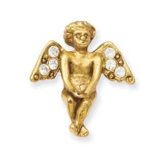  Gold tone crystal Guardian angel lapel pin: Jewelry