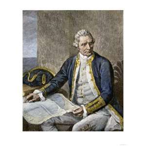  Captain James Cook Regarding a Map Premium Poster Print 