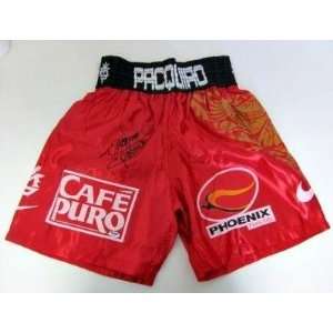 Manny Pacquiao Autographed Red Boxing Trunks PSA   Autographed Boxing 
