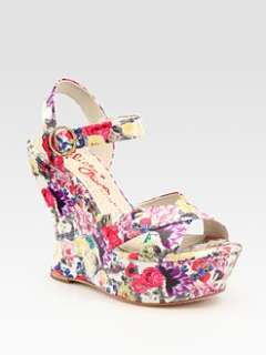 Alice + Olivia   Juliet Criss Cross Floral Print Patent Leather Wedge 
