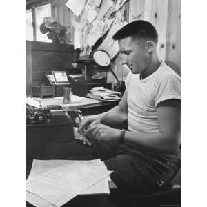  Mystery Writer Mickey Spillane Working at Typewriter at 