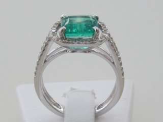   Square Emerald Cut Emerald & 14k. White Gold Diamond Ring, New  