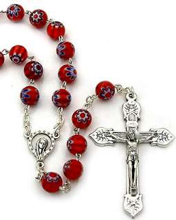 Italian Red Murano Glass Catholic Beads Flower Rosary  