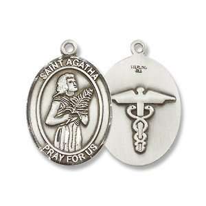 St. Agatha Sterling Silver Medal with 18 Sterling Chain Patron Saint 