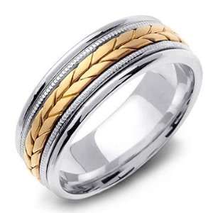  TIBERIUS 14K Two Tone Arrow White Gold Wedding Band Ring 