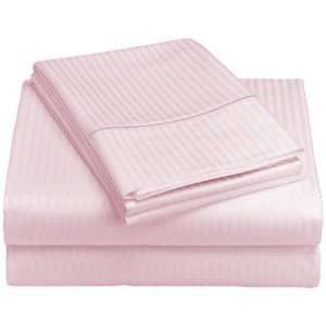   100% Egyptian Cotton Bed Sheet Set 600TC Woven Stripes   Pink Color