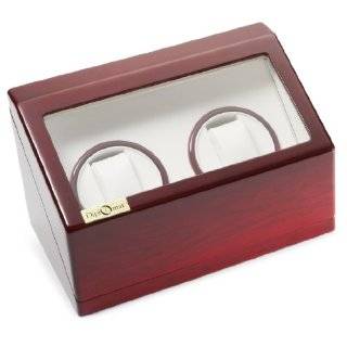 Diplomat Double Cherry Wood Watch Winder with White Leatherette 