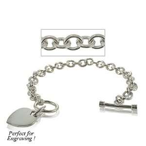  Heart Charm Bracelet Sterling Silver Ladies Engravable 