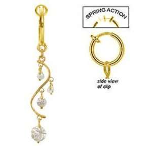  Fake Belly Navel Non Clip on Gold Plated gp Clear Cz long 
