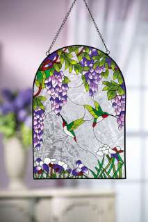 Home Decor Hummingbird & Wisteria Purple Flower Window Glass 