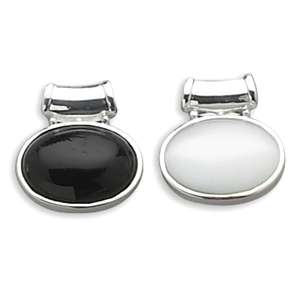   Oval Black Onyx & White Glass Cats Eye Reversible Pendant  