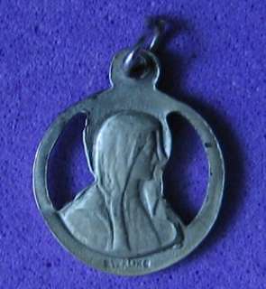 Vintage Cutwork Sterling Sacred Heart Jesus/Mary Medal  