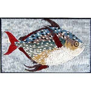    12x20 Fish Mosaic Marble Art Floor Tile Wall Decor