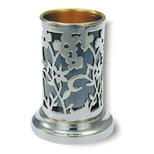    Sterling Silver Kiddush Cup  cut out flower design