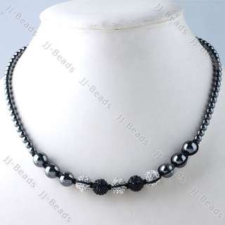 1P Fashion Hematite Disco Ball Bead Necklace Clear & Black Crystal Hip 