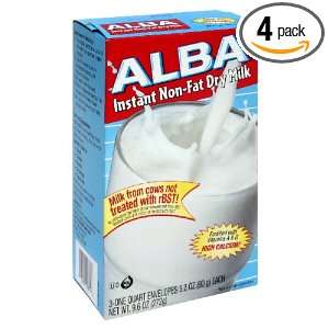 Alba Dry Milk Mix Instant Non Fat 1 Qt Env., 9.6 Ounce (Pack of 4 