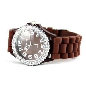  HOT Geneva Chocolate Brown Ceramic Look Silicone Fashion Watch 