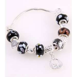   Jewelry Desinger Murano Glass Bead Bracelet with Pattern Black Mixed