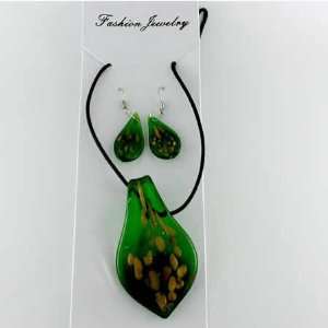  Dichroic Glass Grassgreen Spoon Necklace/Earring Set19 