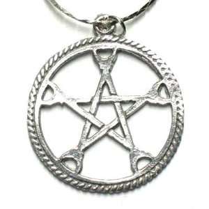 : Pentacle with Crescent Moon Points Necklace Charm Pentagram Pendant 