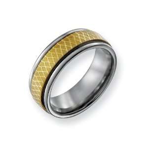 Titanium 8mm Gold plated Fancy Comfort Fit Wedding Band Ring (SIZE 9 )