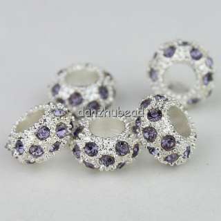 20X WHOLESALE VIOLET CRYSTAL SILVER CORE BIG HOLE BEADS  