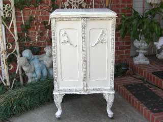 OMG~SHABBY WHITE PAINTED ARMOIRE LINEN CABINET KITCHEN PANTRY~CHIC 