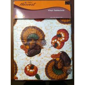 Fall Harvest Turkey Vinyl Tablecloth Rectangular 52in X 70in  
