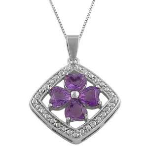  Heart Shaped Amethyst, Diamond Accents Sterling Silver Necklace 