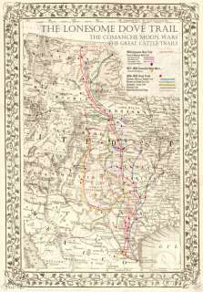   Great Lonesome Dove ~ Comanche Moon ~ Great Cattle Trails Poster Map