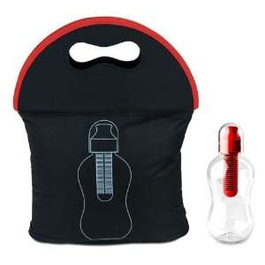  Soft Sided Black Lunch Bag with Small Bobble Water Bottle 