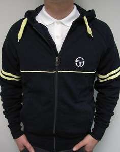 Sergio Tacchini 80s Clover Hooded Hoody Tracksuit Top Navy Blue S,M,L 