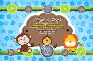 35 Baby Shower Birthday Invitations Jungle Monkey Polka Dots Zoo 