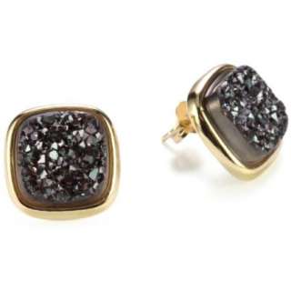 Marcia Moran Black Druzy Stone Square Shape 18k Gold Plated Earrings 