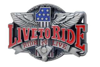 LIVE TO RIDE Belt Buckle Biker Motorcycle Engine  