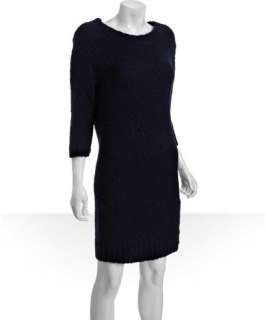 Halston Heritage navy wool blend three quarter sleeve sweater dress