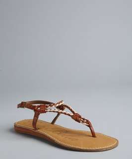 Ciao Bella camel leather Tonia woven thong sandals